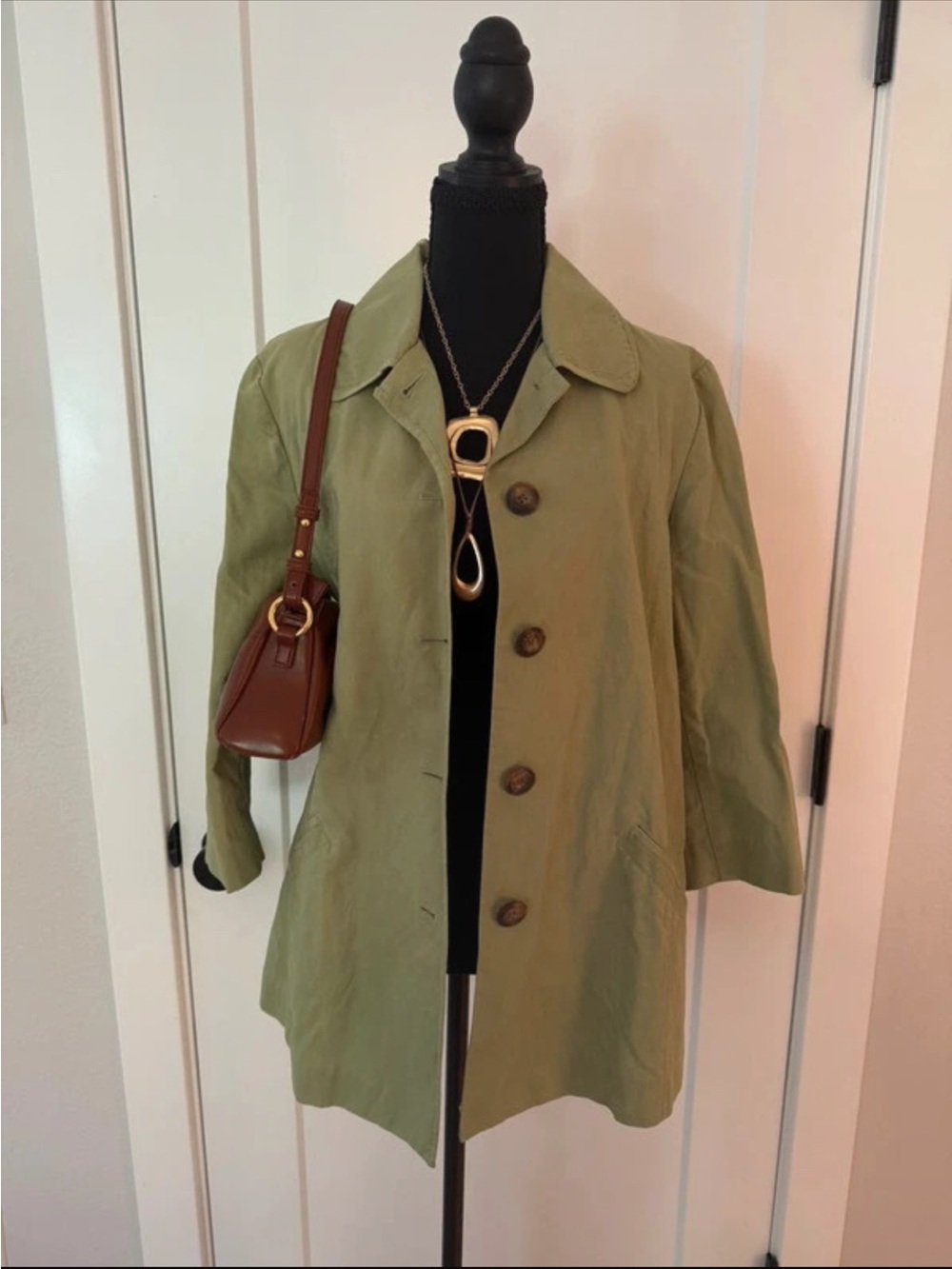 Cotton/Linen Blend Sage Lightweight Trench Coat